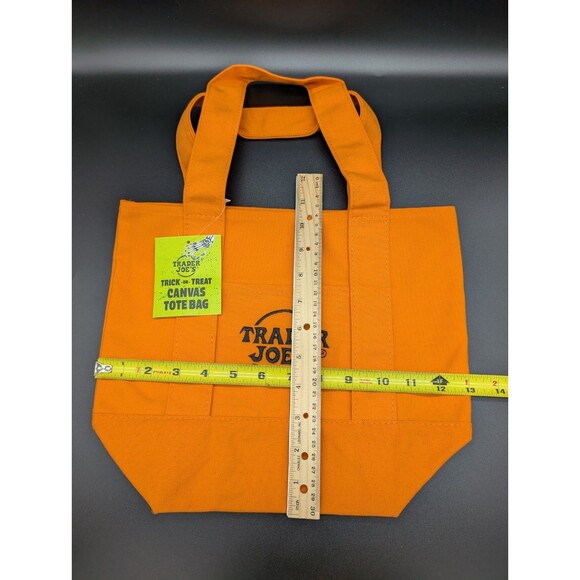NWT Trader Joe's Mini Halloween Canvas Trick-or-Treat Tote Bag, Orange w/ Black - Picture 2 of 2